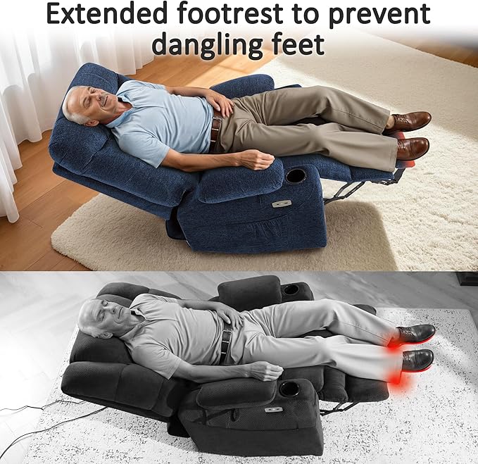 MCombo Oversized Power Lift Recliner Chair with Extended Footrest for Elderly People, Fabric R7399 (Navy Blue, Large-Oversize)