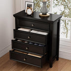 BLANKSPACE Black Dresser for Bedroom, 4 Chest of Drawer Modern Wood Nightstand, Wooden Clothes Organizer Cabinet Dressers for Living Room, Closets, Hallway