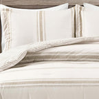Lush Decor Farmhouse Stripe Reversible Cotton Comforter Set, 3 Piece Set, Full/ Queen, Neutral - Cozy Farmhouse Bedding Set - Rustic Decor - Striped Comforter - Modern Farmhouse Bedroom Decor