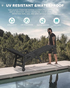 SERWALL Patio Chaise Lounge Chair Set of 2, 78'' Long 5-Positions Adjustable HDPE Outdoor Lounger for Pool, Poly Lounge Chair with Rolling Wheels & Cup Holder for Poolside, Deck, Obsidian Black