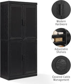 Crosley Furniture Essen Kitchen Pantry Storage Cabinet with Doors and Shelves, Entryway, Bathroom, Black