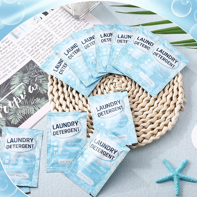 Leelosp 36 Pcs Individual Travel Laundry Detergent Bulk Travel Size Laundry Detergent Packets Portable Single Use Liquid Soap for Traveler Hostel Essentials Cleaning
