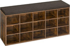 VASAGLE CUSTOS Collection - Shoe Bench, Storage Bench with Padded Seat, Entryway Bench with 15 Compartments, for Bedroom, 11.8 x 41.3 x 18.9 Inches, Rustic Brown and Chestnut Brown ULHS15BX