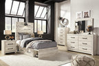 Signature Design by Ashley Cambeck Farmhouse Twin Panel Platform Bed with 2 Storage Drawers, Cubbies, Sconce Light and USB Ports, Foundation or Box Spring Not Needed, Whitewash