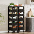 Tribesigns Black Wood Fruit and Vegetable Storage Rack Set of 2, 5-Tier Narrow Snack Stand Kitchen Stand Fruit Basket, Pull-Out Utility Organizer for Kitchen, Living Room