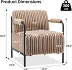 Modern Accent Lounge Chair Velvet Tufted Textured Upholstery Vertical Stitching Metal Frame Ergonomic Reading Chair for Living Room Bedroom Stylish Compact Cozy Design (Light Brown)