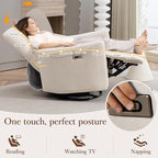 Power Swivel Recliner Chair, Upholstered Fabric Glider Electric Rocking Chair for Adults. Nursery Rocker Single Sofa with Lumbar Support for Living Room. Dual-port Charging: Type-C&USB, Beige