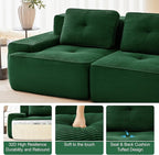 115.3” Green Boneless Couches for Living Room, Modular Sectional Sofa with U-Shape Chaise, 3 Seater Comfy Upholstered Deep Seat Corduroy Fabric Cloud Couch No Assembly, Anti-Slip Design