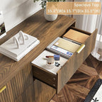 6 Drawers Fluted Dresser for Bedroom, 55" Wide Wooden Dresser with Deep Drawers, Large Floor Chest of Drawers, Modern Long TV Stand, Storage Cabinet Side Table, Walnut