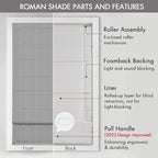 Madison Park Galen Cordless Roman Shade, 27"W x 64"H, Sheen Grey – Room Darkening, Thermal Insulated, Energy Efficient Window Blind with Subtle Sheen Basketweave Fabric for Privacy
