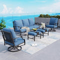 5 Piece Metal Outdoor Patio Furniture Set, Patio Conversation Sets 1 3-seater Sofa, 2 Swivel Chairs, 2 Ottomans with 5.75" Thick Cushion, Black All-weather Backyard Furniture Set, Navy