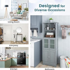 LOKO Tall Bathroom Cabinet, Modern Storage Organizer with Doors & Open Shelves, Wooden Floor Cabinet with Adjustable Shelves for Bathroom, Living Room or Kitchen (Grey)