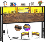 Aheaplus Headboard for Queen Size Bed with Storage, Headboards with Outlets, USB Ports and LED Light, Queen Head Board Only, Height Adjustable, Reversible, Sturdy and Stable Headboard, Rustic Brown