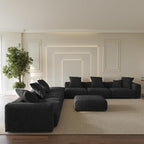 Oversized Modular Sectional Sofa with Ottomans,8 Seater Corduroy V Shaped Reversible Corner Couch,181.73" Convertible Sofa & Couch Free Combination for Living Rooom,Black