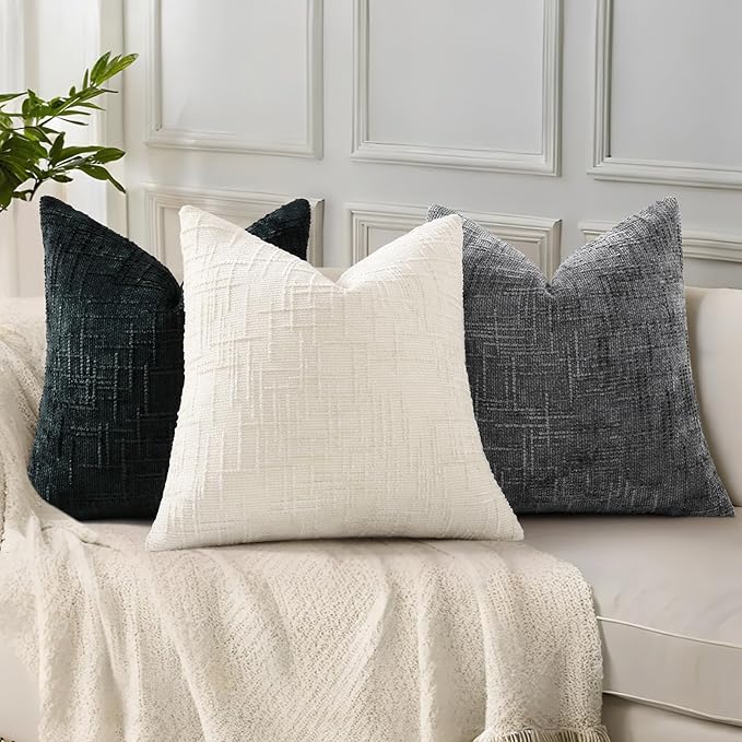 decorUhome Black Chenille Throw Pillow Covers 20x20 Set of 2 Thick Textured Slubby Couch Pillow Covers Farmhouse Accent Modern Neutral Decorative Pillow Cases for Bed Sofa Living Room