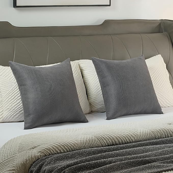 FUTEI Dark Grey Chenille Throw Pillow Covers 12x20 Inch Set of 2,Soft Wide Chevron Textured Lumbar Pillow Cases,Farmhouse Home Decor for Couch Bed Living Room