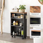 LITTLE TREE Slim Rolling Storage Cart, 3 Tier Snack Cart with Wheels for Kitchen, 6.3 Inch Wide Bathroom Organizer Shelves, Wooden Utility Cart for Laundry Room, Black