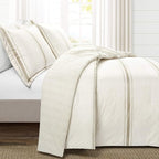 Lush Decor Farmhouse Stripe Reversible Cotton Comforter Set, 3 Piece Set, King, Neutral - Cozy Farmhouse Bedding Set - Rustic Decor - Striped Comforter - Modern Farmhouse Bedroom Decor