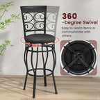 Giantex 30" Swivel Bar Stools Set of 4, Bar Height Bar Stools with Back, Upholstered PU Leather Seat, Footrest, Max Load 330Lbs, Vintage Metal Barstools for Kitchen Island, Dining Room, Pub, Black
