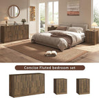 3-Piece Modern Bedroom Furniture Set, Wide 7-Drawer Dresser & 3-Drawer Nightstands Set of 2, Natural Wood Dresser and Nightstand Sets for Bedroom,Hallway, Walnut
