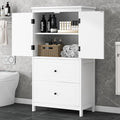 Tall Storage Cabinet, Bathroom Floor Freestanding Storage Cabinet with 2 Doors and 2 Drawers for Bathroom, Office, Living Room, White