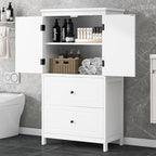 Tall Storage Cabinet, Bathroom Floor Freestanding Storage Cabinet with 2 Doors and 2 Drawers for Bathroom, Office, Living Room, White