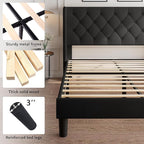iPormis Queen Size Platform Bed Frame with Button Tufted Headboard, Upholstered Bed Frame with Solid Wooden Slats, 8" Underbed Space, No Box Spring Needed, Noise Free, Easy Assembly, Black