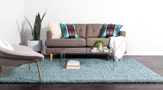 Unique Loom Solid Shag Collection Area Rug (8' x 10' Rectangle, Light Slate Blue)