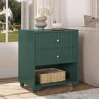 Modern Nightstand, Fluted End Table with 2 Drawers, Nightstand with Open Shelf for Bedroom (1, Green)