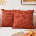 Kevin Textile Maple Leaf Pillow Covers 18x18 Inch Set of 2 Fallen Leaves Embroidery Decor Soft Plush Faux Fur Throw Pillows Pillowcases for Holiday Harvest Decor Sofa Couch Bedroom, Rust
