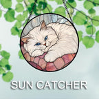 Stained Glass Window Hanging 4 Pcs Set Cute Cat 7.8" - Suncatcher Door Garden Sun Catcher Decor Birthday Mother's Day Christmas Comfort Gifts for Lost Pet Woman Nana Mom Men Friend