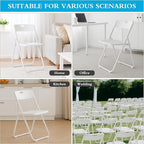 20 Pack White Plastic Folding Chairs, Indoor Outdoor Portable Stackable Commercial Seats with Steel Frame for Home Office Wedding Party Events Kitchen Dining, 350lb Capacity