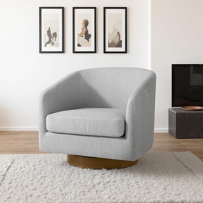 Lumibee Swivel Accent Chair, Chenille Fabric Swivel Barrel Chair for Living Room, Modern Comfy Upholstered Round Armchair Single Sofa Chair for Bedroom, Club-Cool Gray