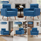 Tbfit Accent Chair, Reading Chair for Living Room & Bedroom, Mid Century Modern Arm Chair, Button Tufted Upholstered Accent Chairs Sofa with Solid Wood Frame (Blue)