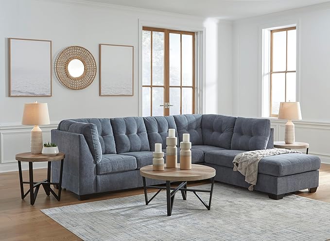 Signature Design by Ashley Marleton Contemporary Right-Arm Facing Tufted 2-Piece Sectional with Chaise and Loose Seat Cushions, Blue