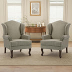 Pia Ricco High Back Floral Accent Chair, Upholstered Fabric Armchair with Solid Wood Legs - Retro Living Room Reading Chair, Comfortable Single Sofa Seat-Moss Grey