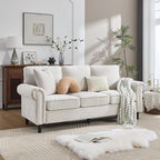 Kingfun 3 Seater Couch, Mid Century Modern Sofa with Rolled Arms and Deep Seats, Fluffy Comfort for Living Room, Apartment, Easy Assembly, Beige
