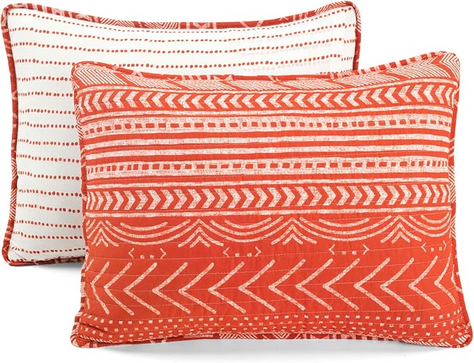 Lush Decor Hygge Geo Pattern Striped 3 Piece Quilt Bedding Set, Full/Queen, Burnt Orange