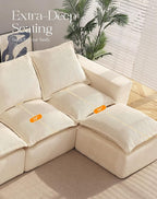 137" Comfy Cloud Couch with U-Shape Chaise & Deep Seat, Modular Sectional Sofa in a Box, Boneless Upholstered Couches for Living Room, No Assembly Required (Soft Corduroy, Beige)