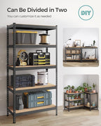 SONGMICS 5-Tier Storage Shelves, Load 2310 lb, Garage Storage, Boltless Assembly, Adjustable Shelving Unit, 17.7 x 35.4 x 70.9 Inches, for Study Shed Basement, Black and Natural Beige UGLR450B01