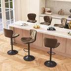 Bar Stools Set of 6,Adjustable Swivel Barstools, Faux Leather Bar Chairs,Upholstered Counter Height with High Backrest for Kitchen Island, Dark Khaki