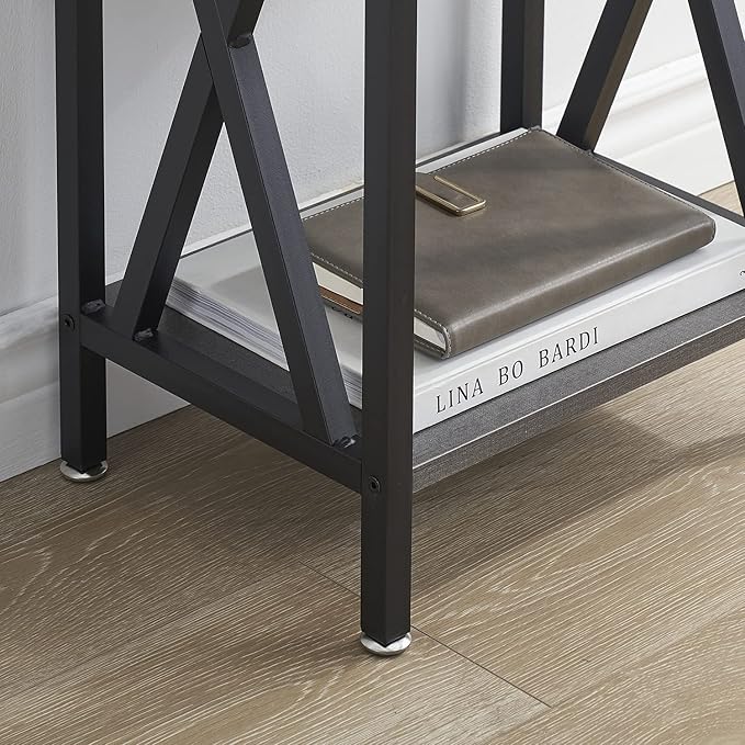 VECELO End Tables, Modern Nightstand with Drawer & Shelf, Night Stand for Bedroom Living Room,Industrial Metal Frame