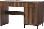47" Fluted Executive Desk, Modern Wood Home Office Desk with Charging Station, Drawer & Cabinet, Computer Writing Desk for Work Study, Brown