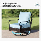 MFSTUDIO 4 Pieces Outdoor Patio Furniture Set, Metal Outdoor Conversation Set, Rattan Wicker Patio Sectional with 2 x Swivel Single Sofa, 3-Seat Sofa, 1 x Coffee Table, Blue