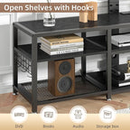 VECELO 63" TV Stand with Mount and Power Outlets, Entertainment Center Console with Open Storage Shelves, Height Adjustable Mount up to 75”, Wooden Table and Metal Frame for Living Room, Modern Black