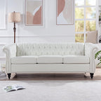 LEVNARY Chesterfield Sofa, Classic Tufted Upholstered Leather Couch, Modern 3 Seater Couch Furniture with Tufted Back for Living Room Office (Cream White)
