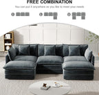 Modular Sectional Sofa, U-Shaped Cloud Sofa with Deep Seat, 111.5 Inch Chenille Sofa with Movable Ottoman, 3-Self Sectional Sofa for Living Room Apartment, Gray