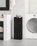 Bathroom Storage Cabinet, Corner Floor Cabinet with 2 Doors and Adjustable Shelf, Narrow Toilet Paper Cabinets, Bathroom Organizer for Small Spaces, 7.9" D x 9.8" W x 29.5" H Black