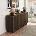 LukeAlon Fluted Sideboard Cabinet with Storage, Mid-Century Modern Accent Buffet Cabinet, 70" Wooden Credenza Cabinets for Living Room Dining Room Entryway Hallway, Walnut Color