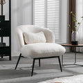 HEAH-YO Modern Accent Chair Set of 1, Upholstered Sherpa Side Chair with Barrel Backrest and Metal Legs, Comfy Armless Chair for Living Room Bedroom, White